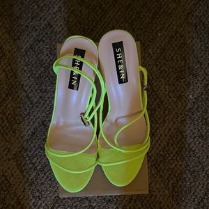 Neon Lime Open Toe Strappy Suade Stillettos